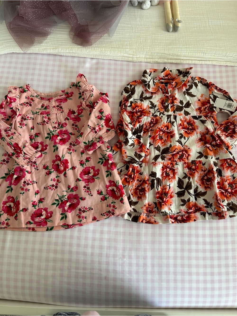 Old Navy Pink Floral Long-Sleeve Peasant Top for Girls
